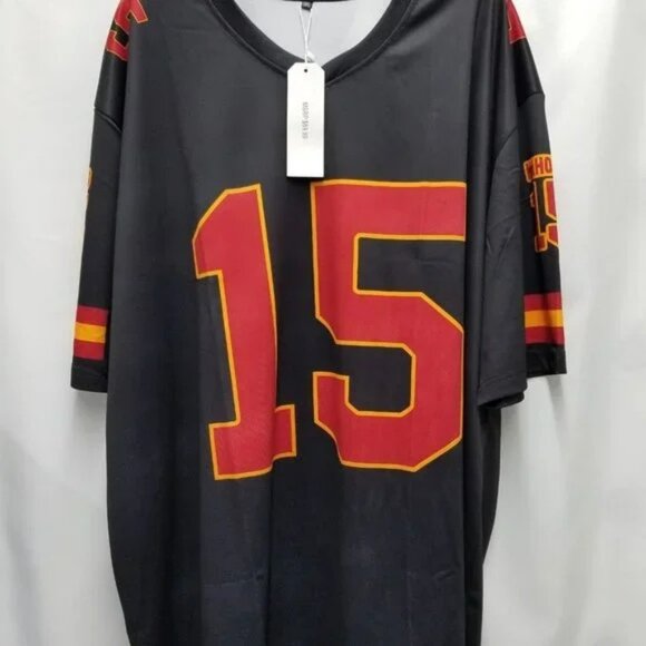PATRICK MAHOMES 15 - KANSAS CITY CHIEFS BLACK PRINTED FOOTBALL JERSEY - Picture 2 of 16
